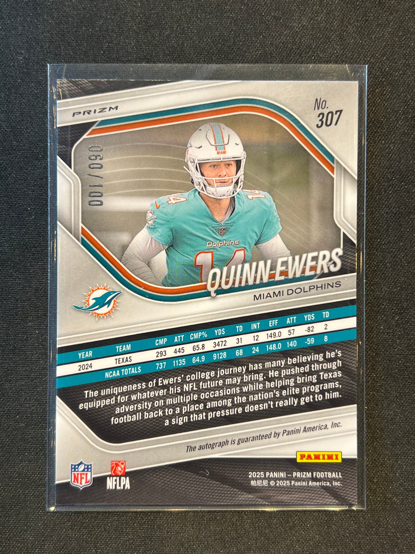 2025 Panini Prizm Choice Quinn Ewers Silver Scope Auto #/100 Rookie #307