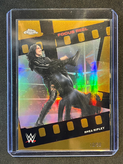 2026 Topps Chrome WWE Rhea Ripley Focus Reel Gold Foil Refractor /50 #FR-29