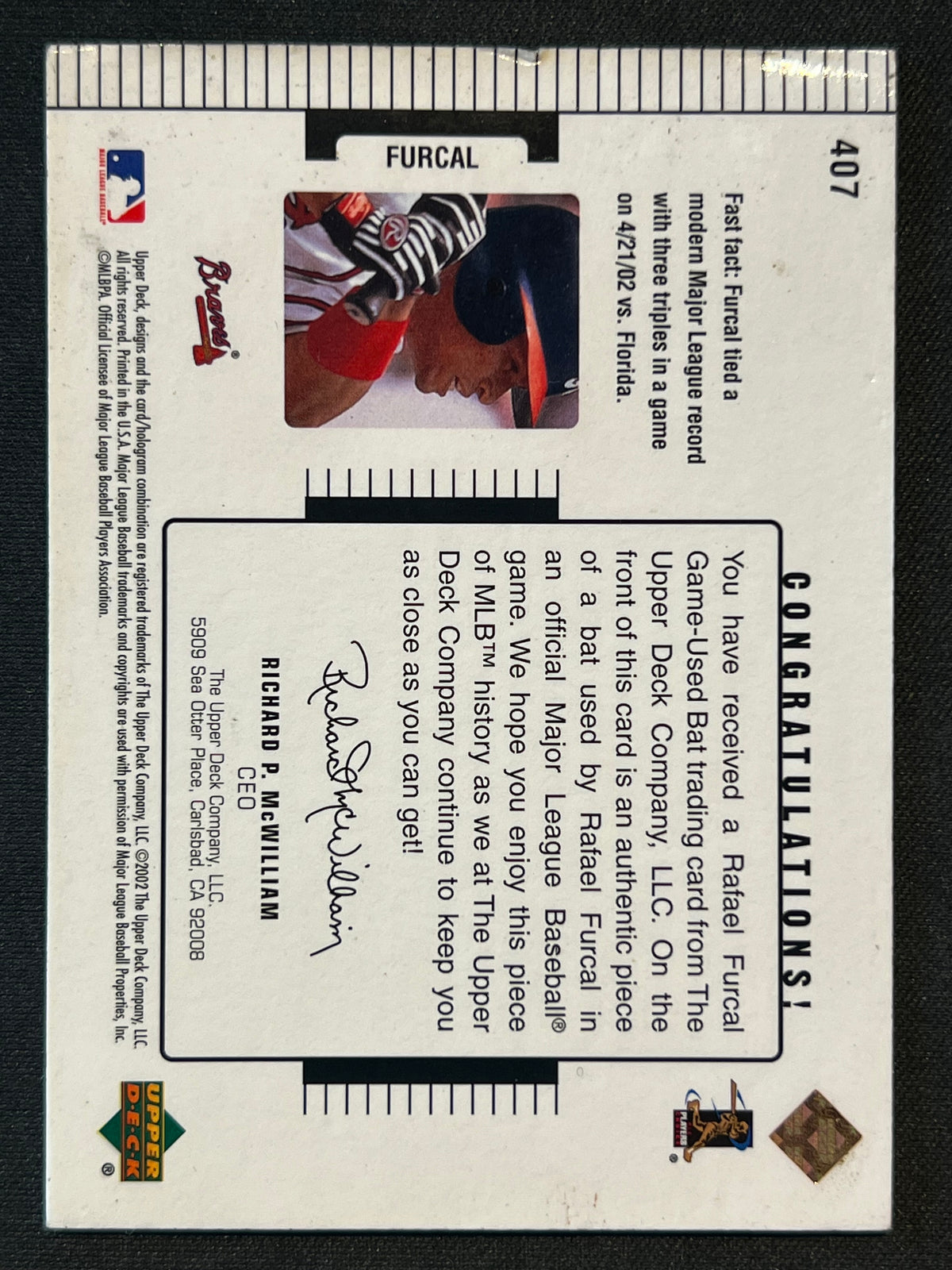2002 Upper Deck Diamond Connection Collection Bats /775 Rafael Furcal #407