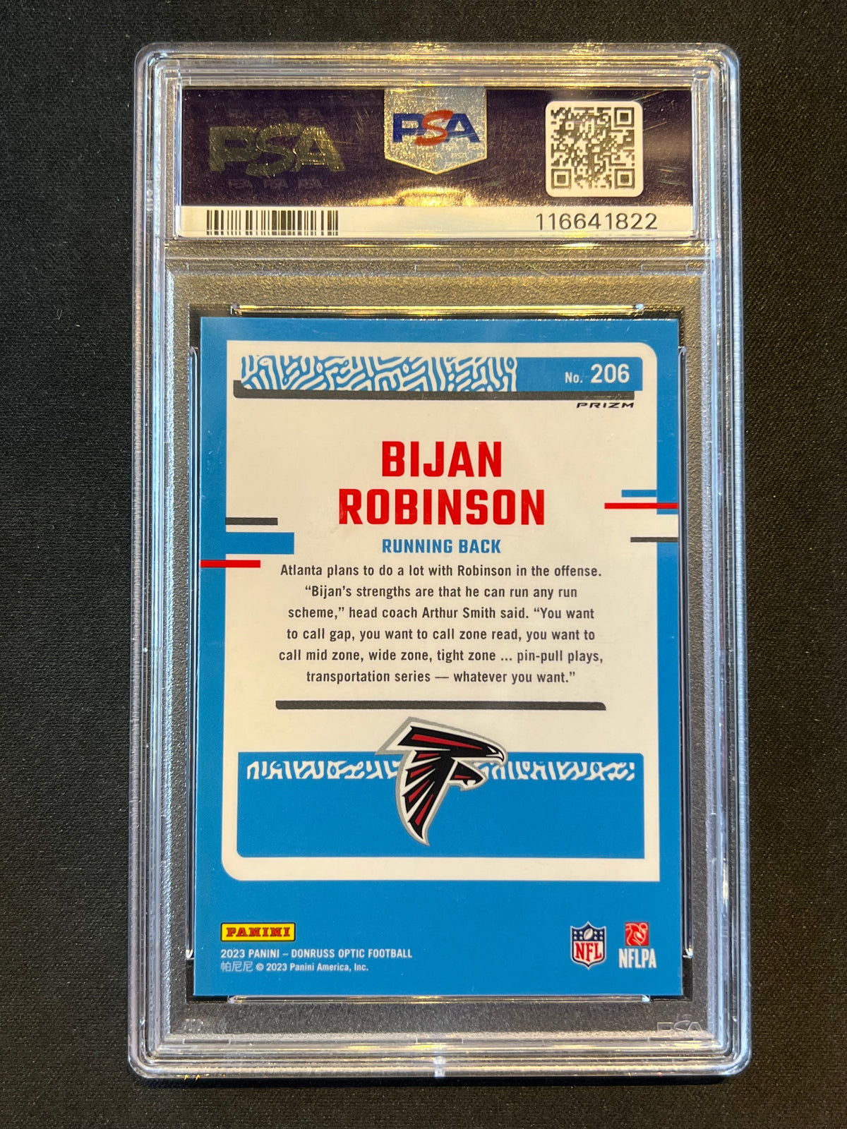 2023 Donruss Optic Bijan Robinson #206 Purple Shock RC PSA 10