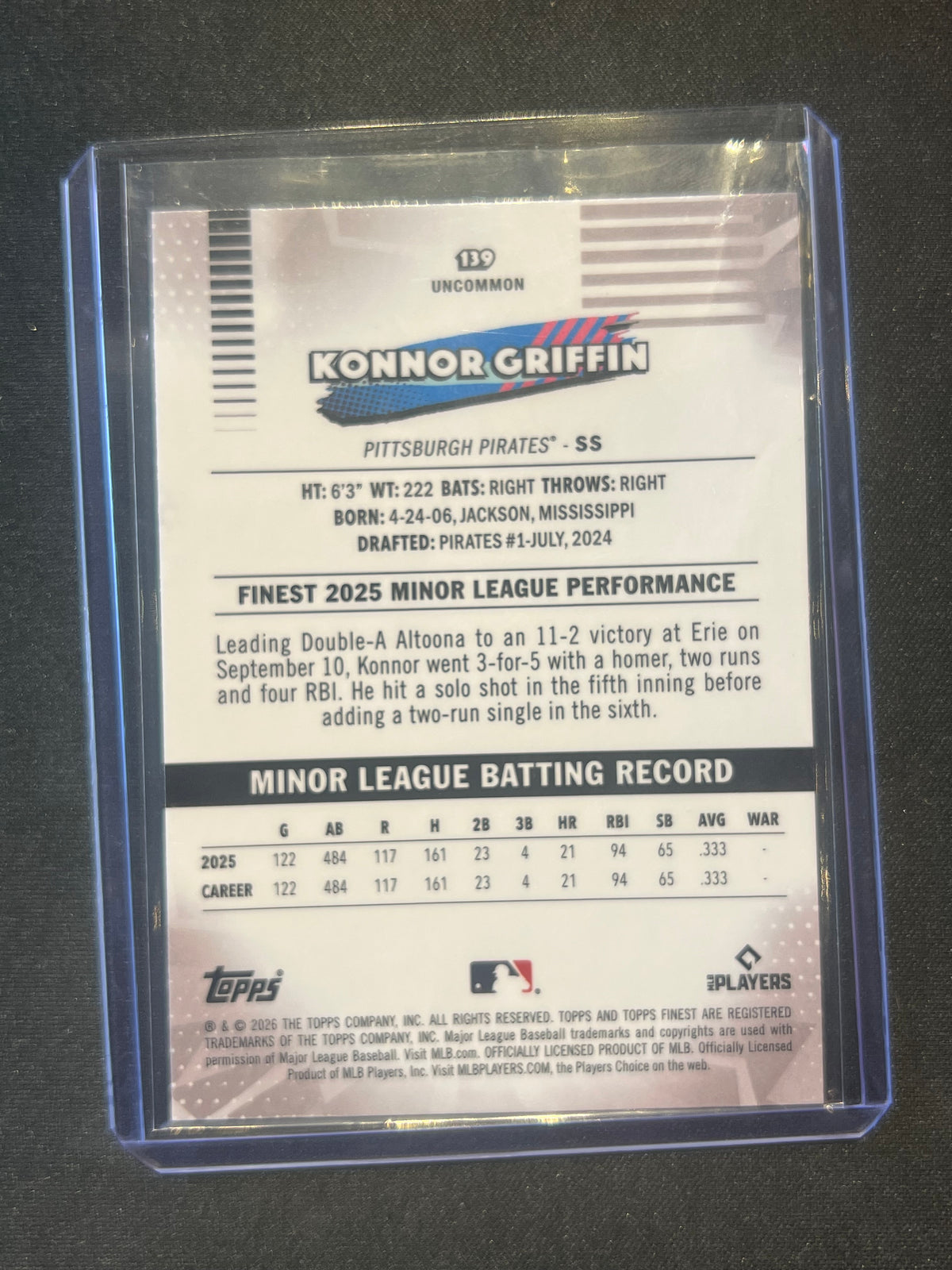 2026 Topps Finest Konnor Griffin Rookie Uncommon X-Fractor Pittsburgh Pirates