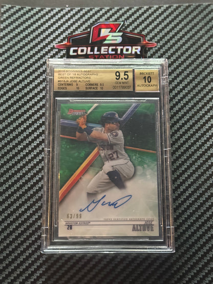 2018 Best Of Bowman Autographs Jose Altuve Green Refractor /99 BGS 9.5 / Auto 10