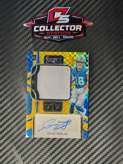 2025 Panini Select Isaac TeSlaa Gold Prizm Rookie Patch Auto First On Print 1/10