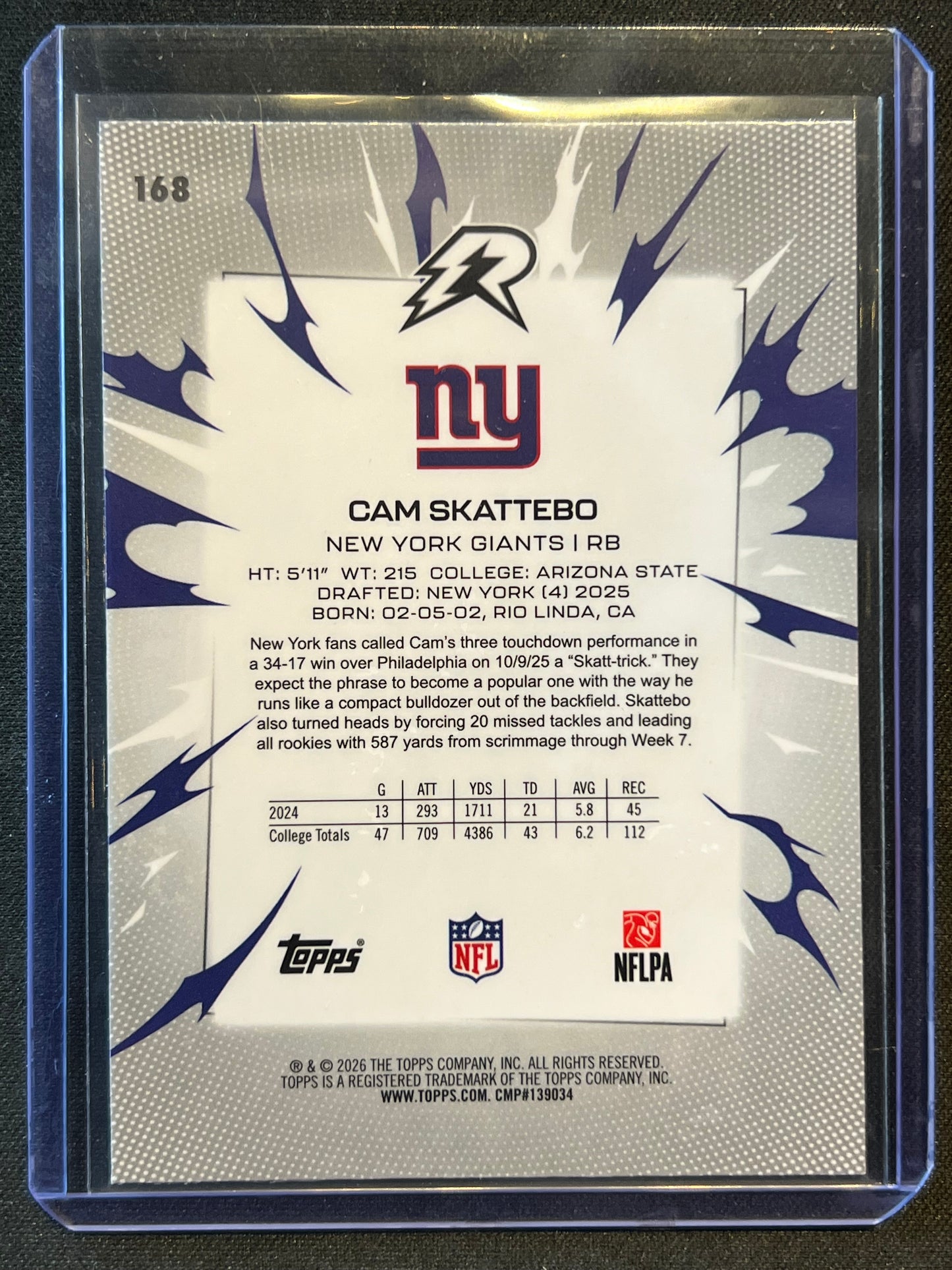 2026 Topps Resurgence Cam Skattebo Blue And Orange Disco #168 Giants