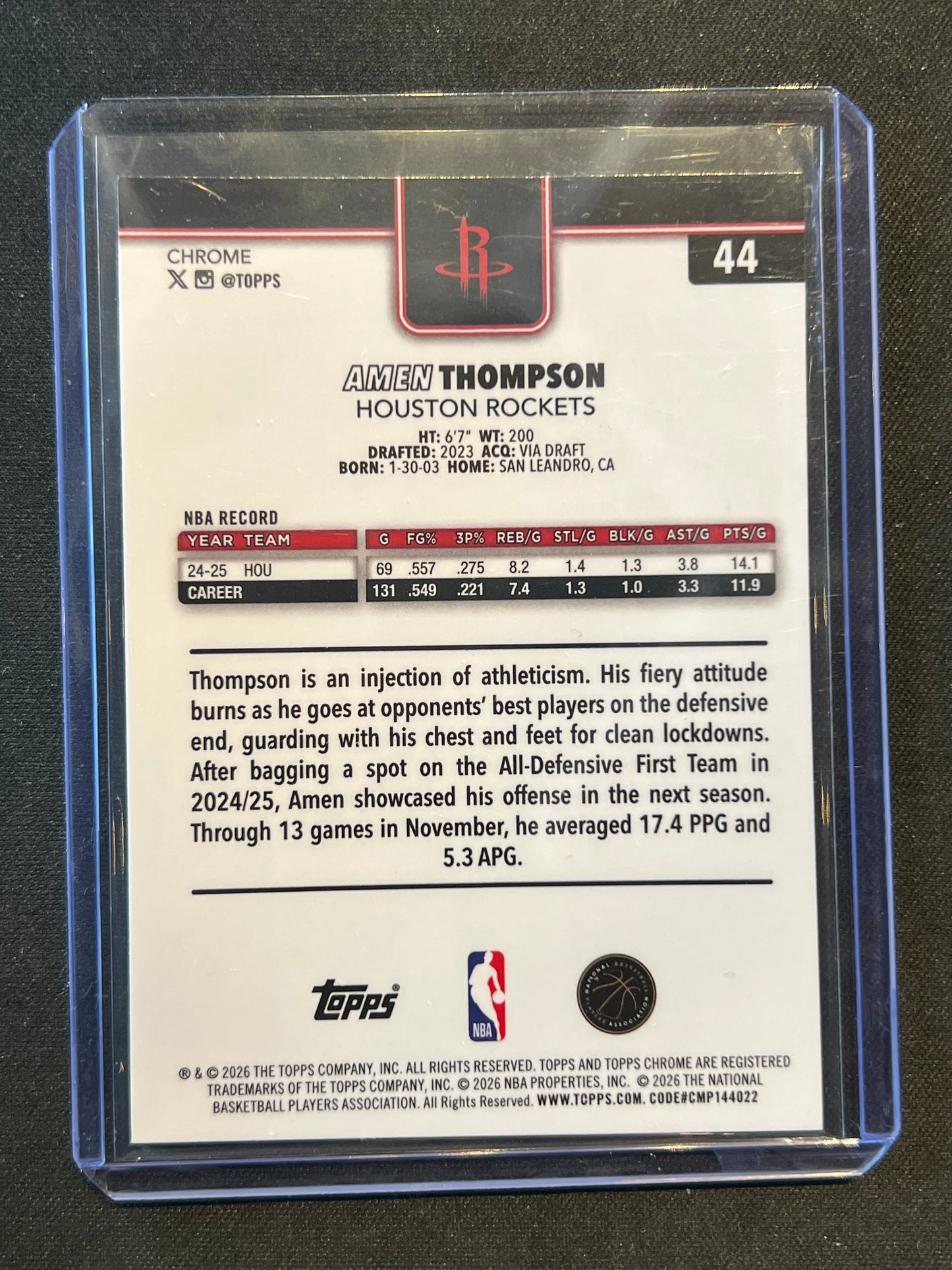 2025-26 Topps Chrome Update Amen Thompson Yellow Raywave /275 #44 Rockets