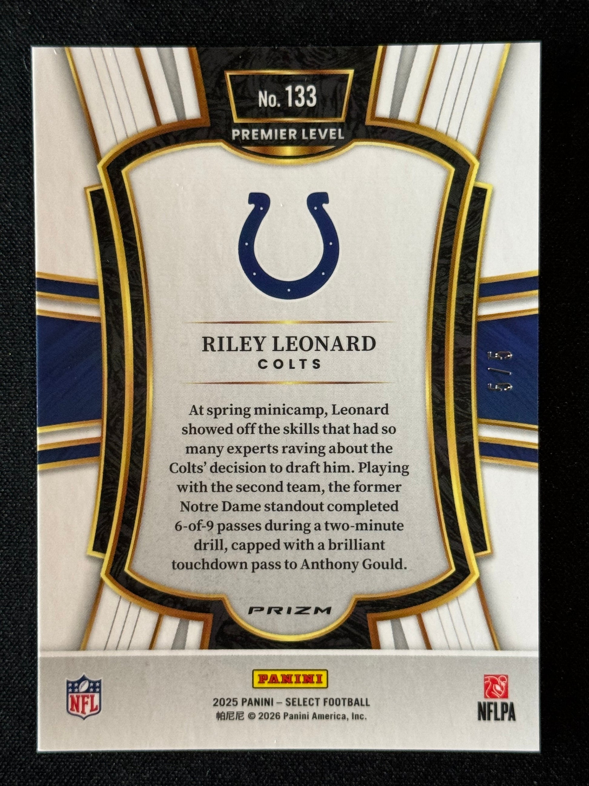 2025 Panini Select Riley Leonard Green Lazer 5/5 Bookend #133