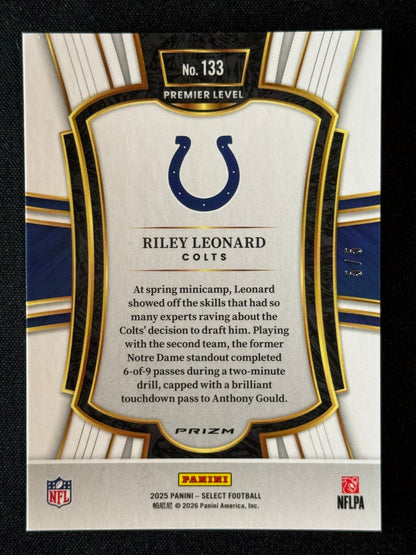 2025 Panini Select Riley Leonard Green Lazer 5/5 Bookend #133
