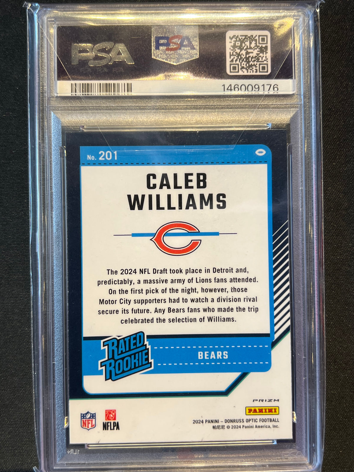 2024 Panini Donruss Optic - Rated Rookie Caleb Williams #201 Holo Prizm (RC) PSA 8