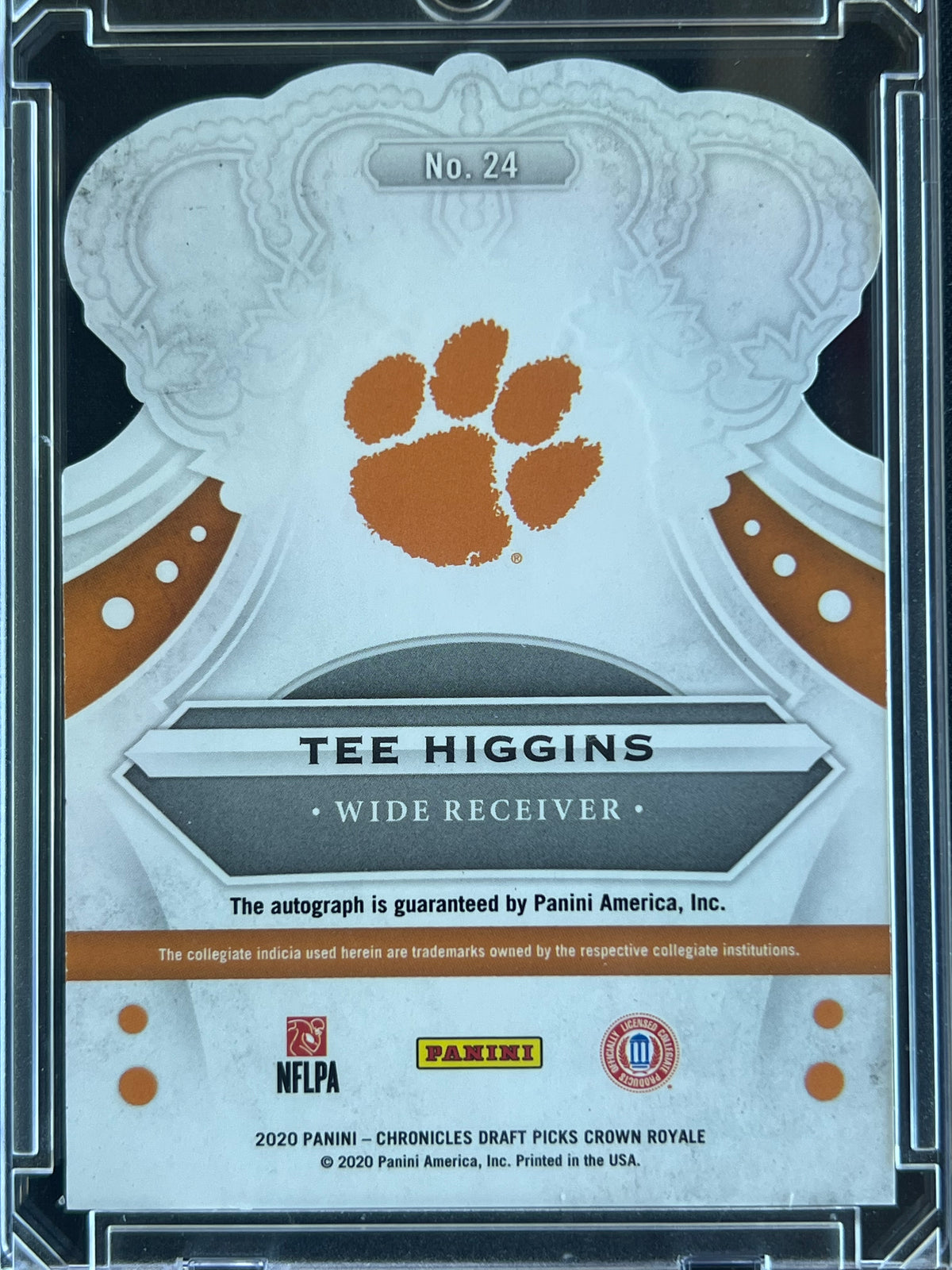2020 Panini Chronicles Draft Picks Tee Higgins Crown Royale Holo Signatures 20/25 RC Auto #24
