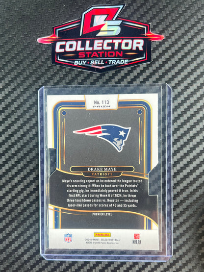 2024 Panini Select - Premier Level Drake Maye #113 Silver Prizm Die-Cut (RC)