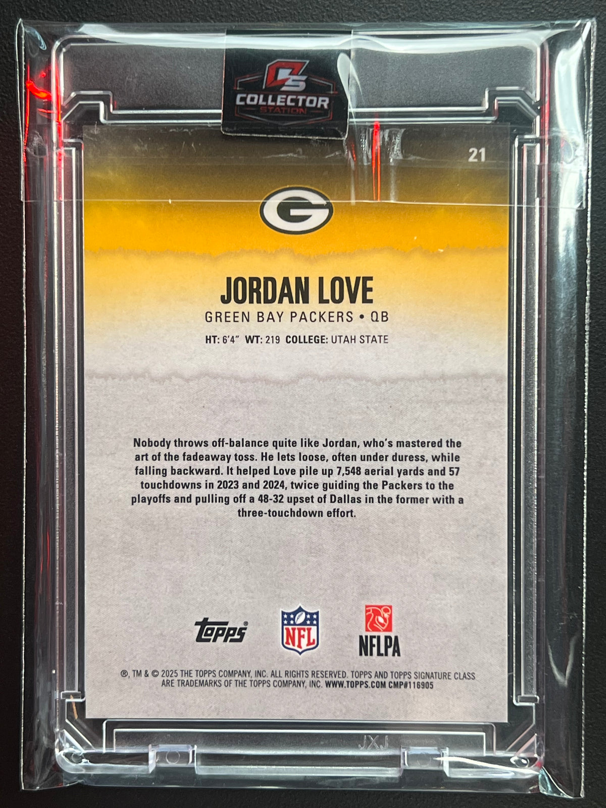 2025 Topps Signature Class Jordan Love #21 Green Bay True Orange Refractor /50