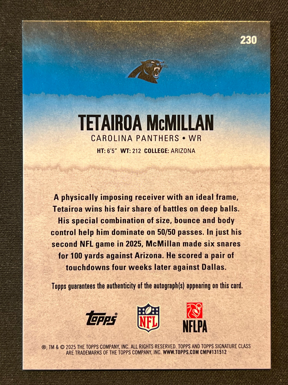 2025 Topps Signature Class Football Tetairoa McMillan RC Auto /275 #230
