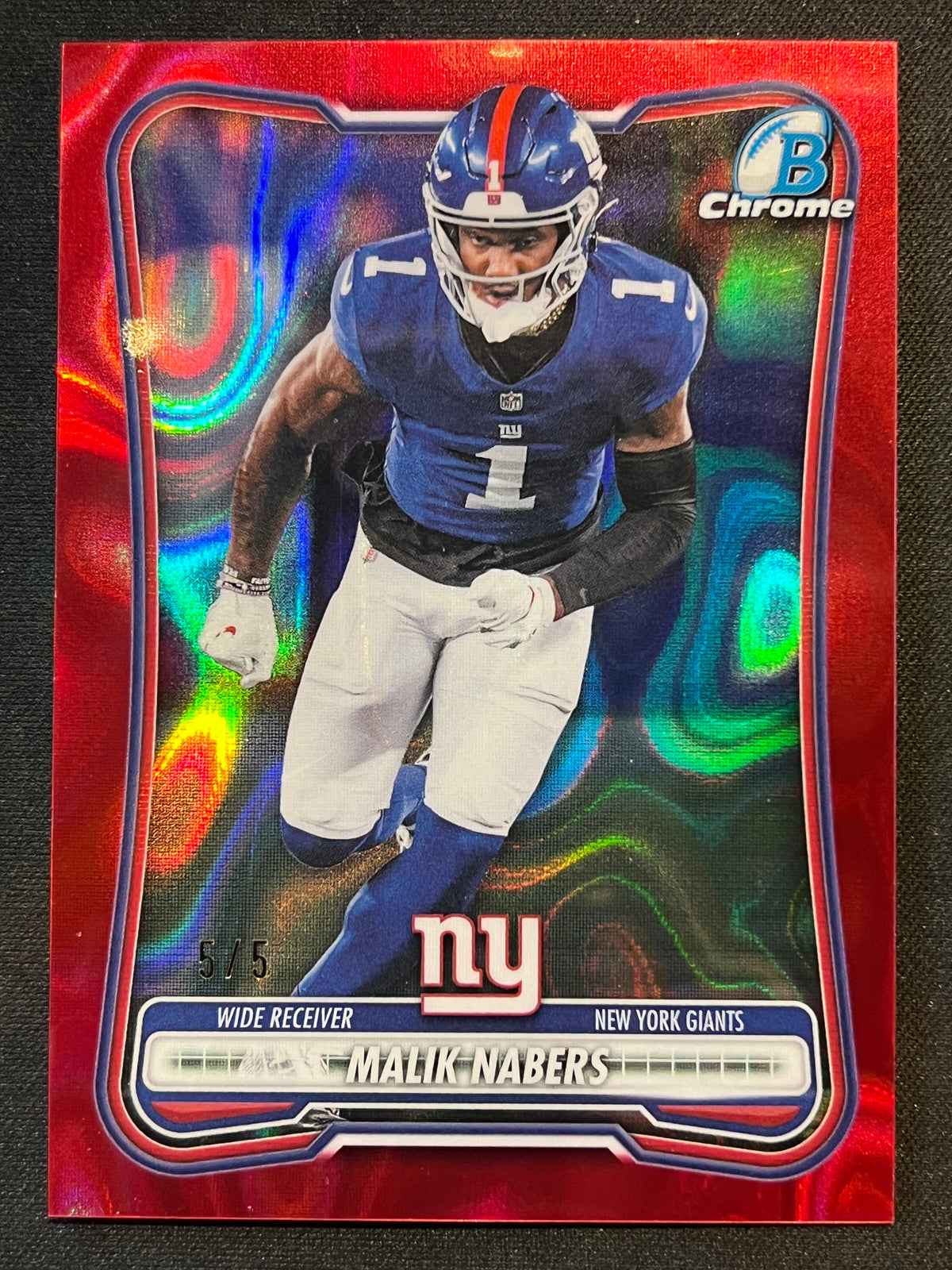 2026 Bowman Chrome Malik Nabers Red Lava Refractor 5/5 #BCV-76 New York Giants COLOR MATCH + LAST ON PRINT
