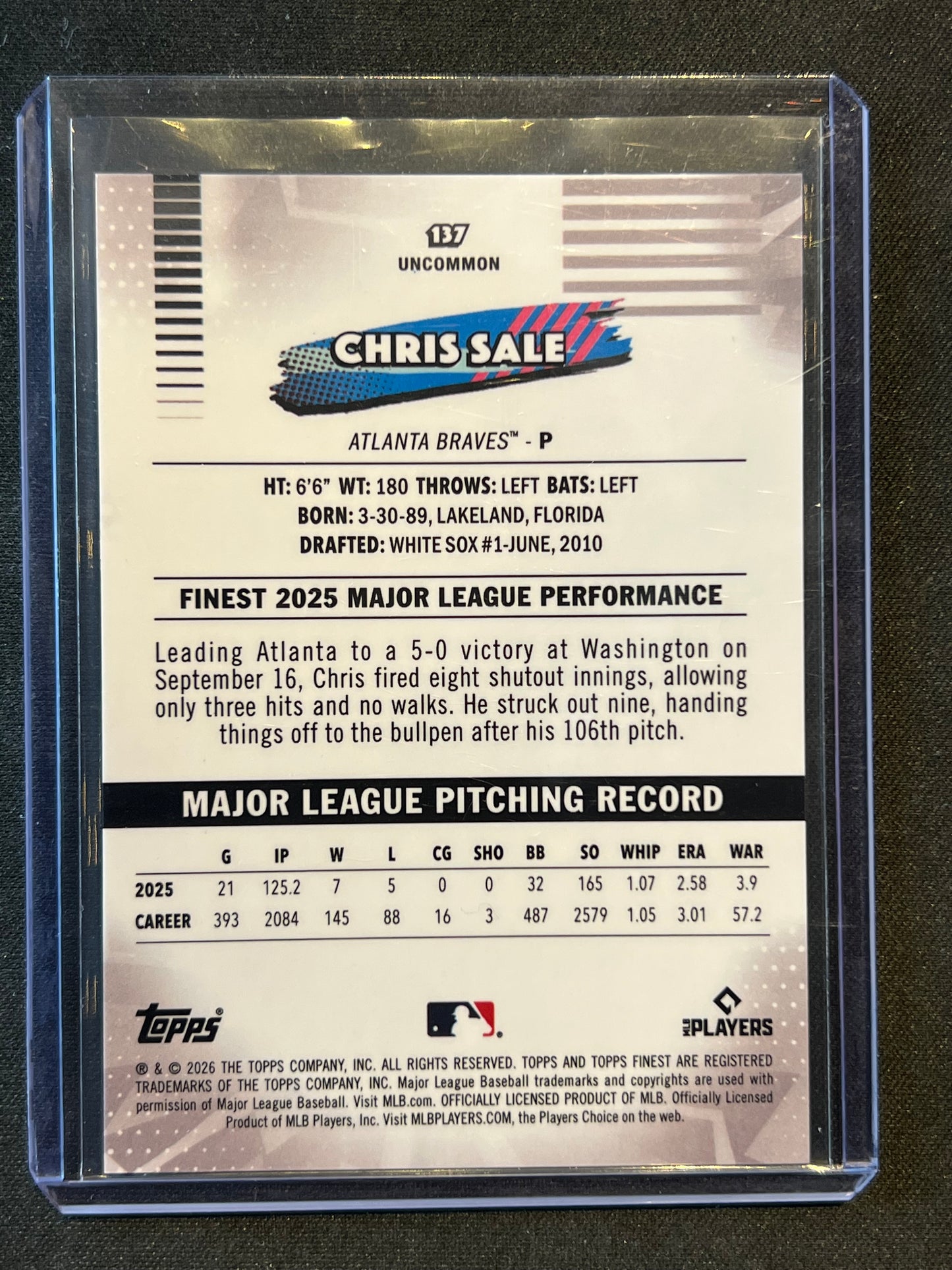 2026 Topps Finest Chris Sale Orange Mini Diamond/25 #137 Braves
