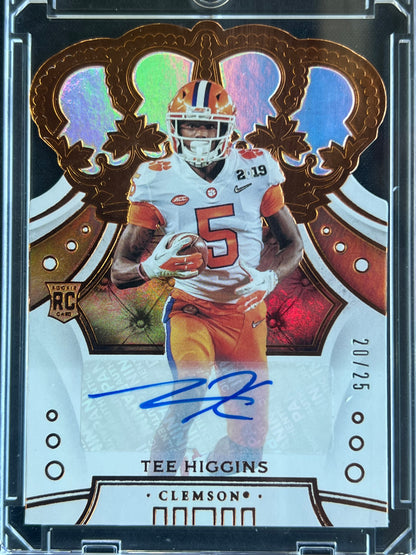 2020 Panini Chronicles Draft Picks Tee Higgins Crown Royale Holo Signatures 20/25 RC Auto #24