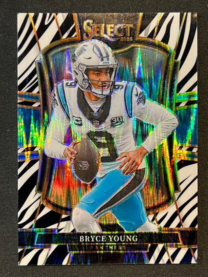2025 Panini Select Bryce Young Premier Level Zebra Prizm Shock #145 Panthers