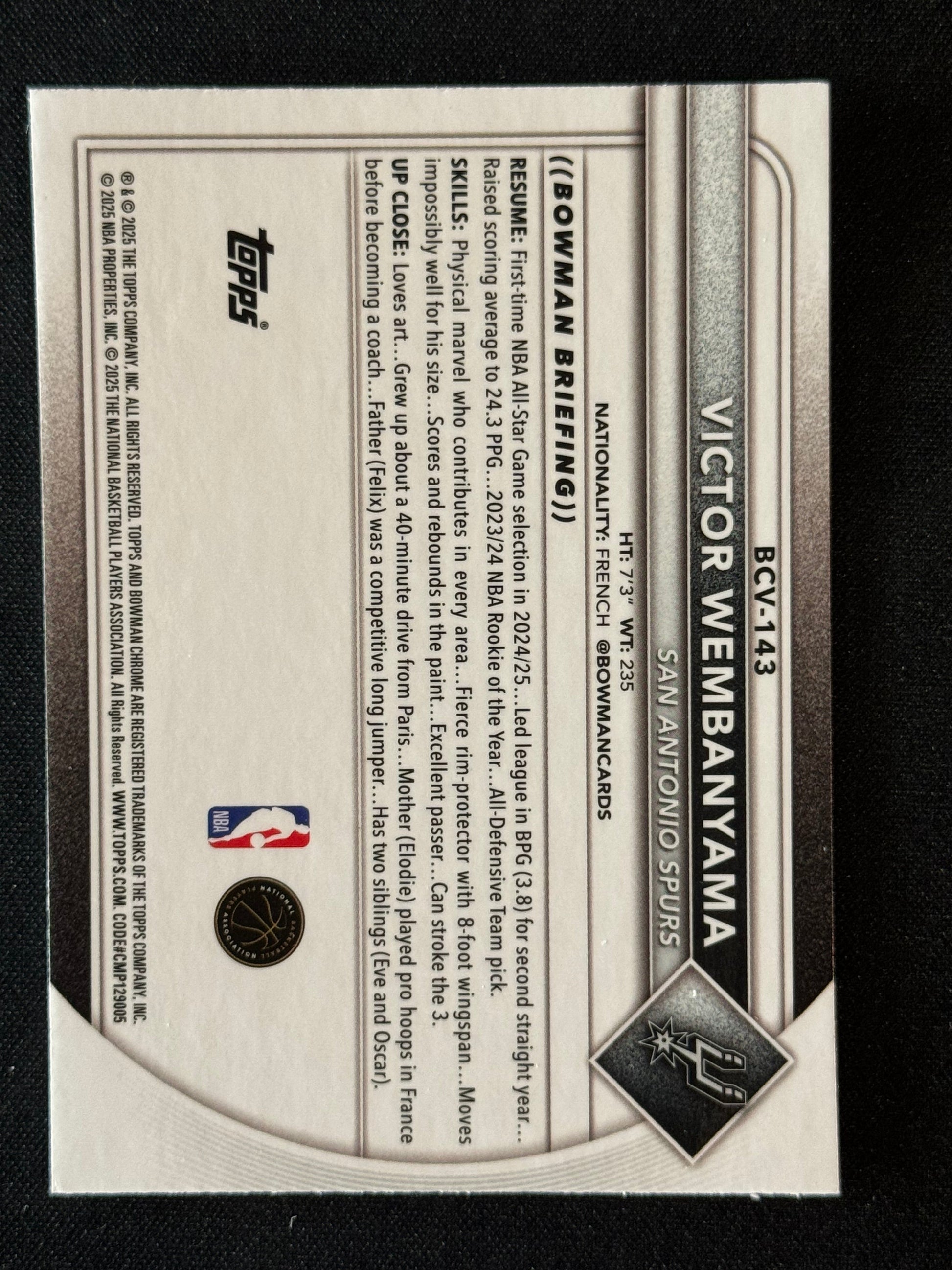 2025-26 Bowman Basketball Victor Wembanyama Chrome Reptilian Refractor #BCV-143