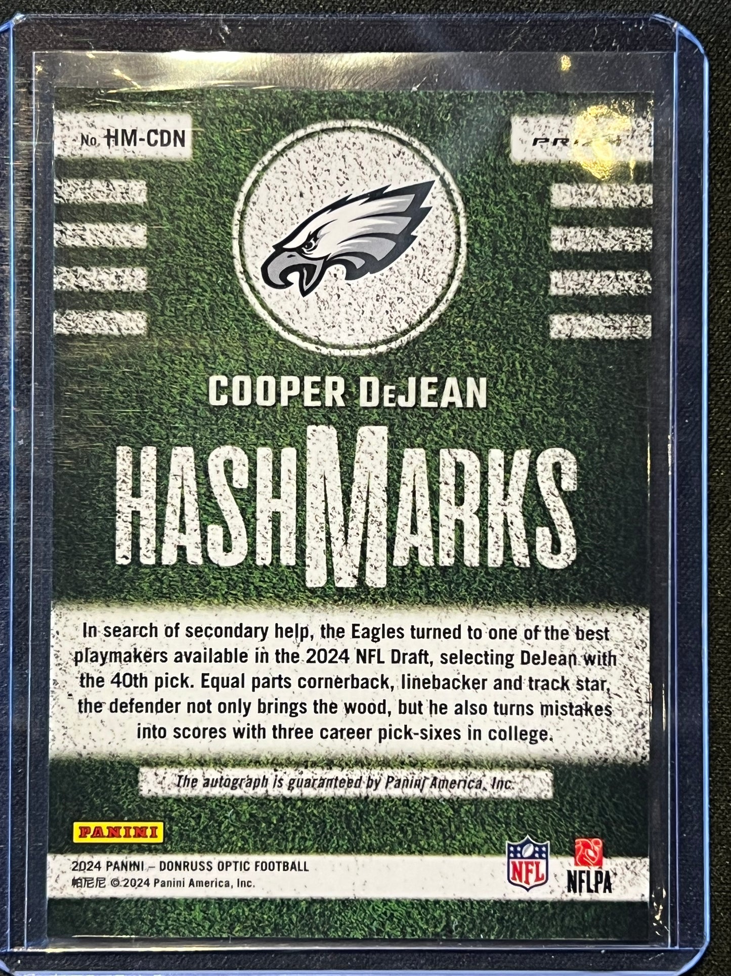 2024 Panini Donruss Optic - Hash Marks Cooper DeJean #HM-CDN (AU, RC)