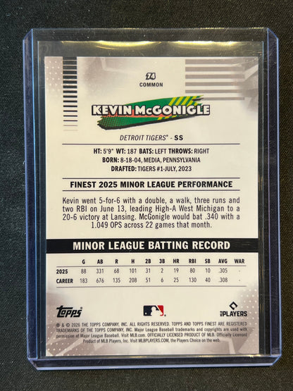 2026 Topps Finest Kevin McGonigle RC Blue Refractor Rookie /150 #74 Tigers