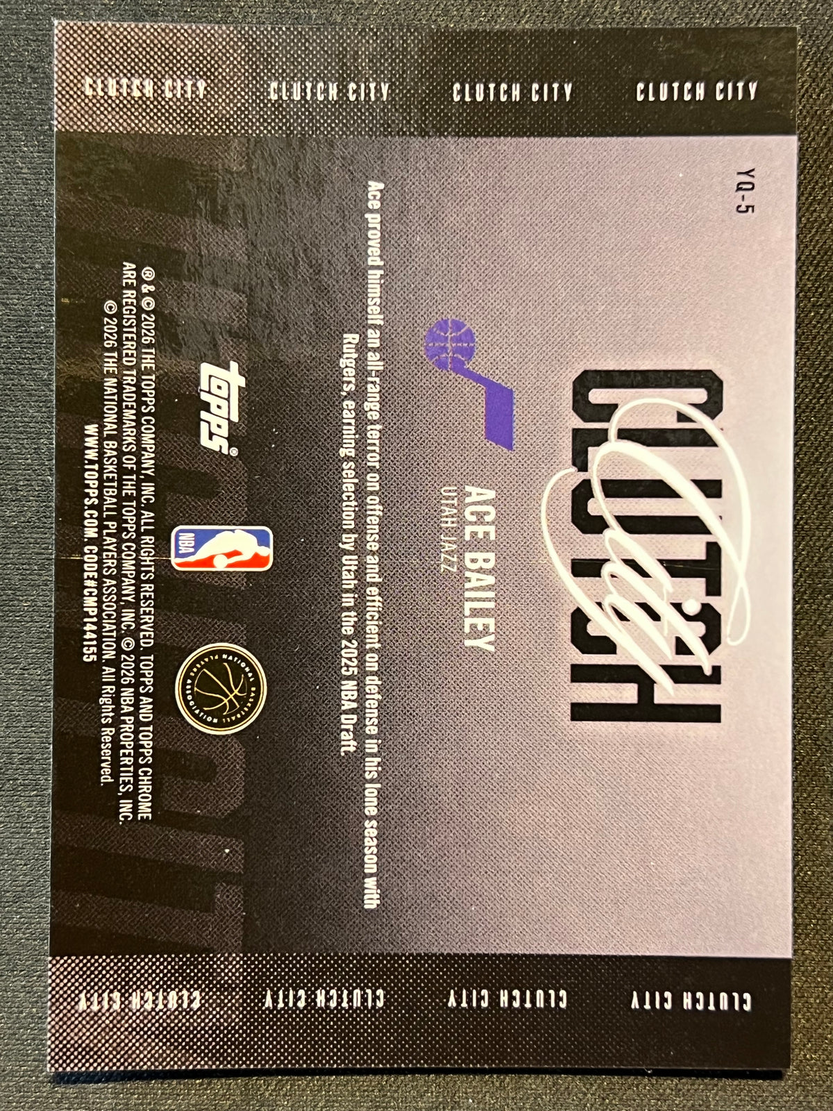 2025-26 Topps Chrome Update Ace Bailey #YQ-5 Purple Clutch City Rookie RC /75