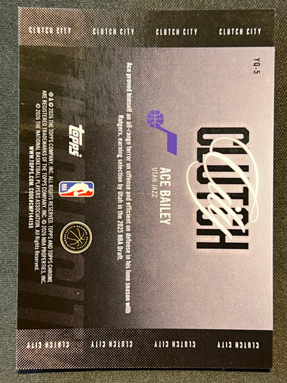 2025-26 Topps Chrome Update Ace Bailey #YQ-5 Purple Clutch City Rookie RC /75