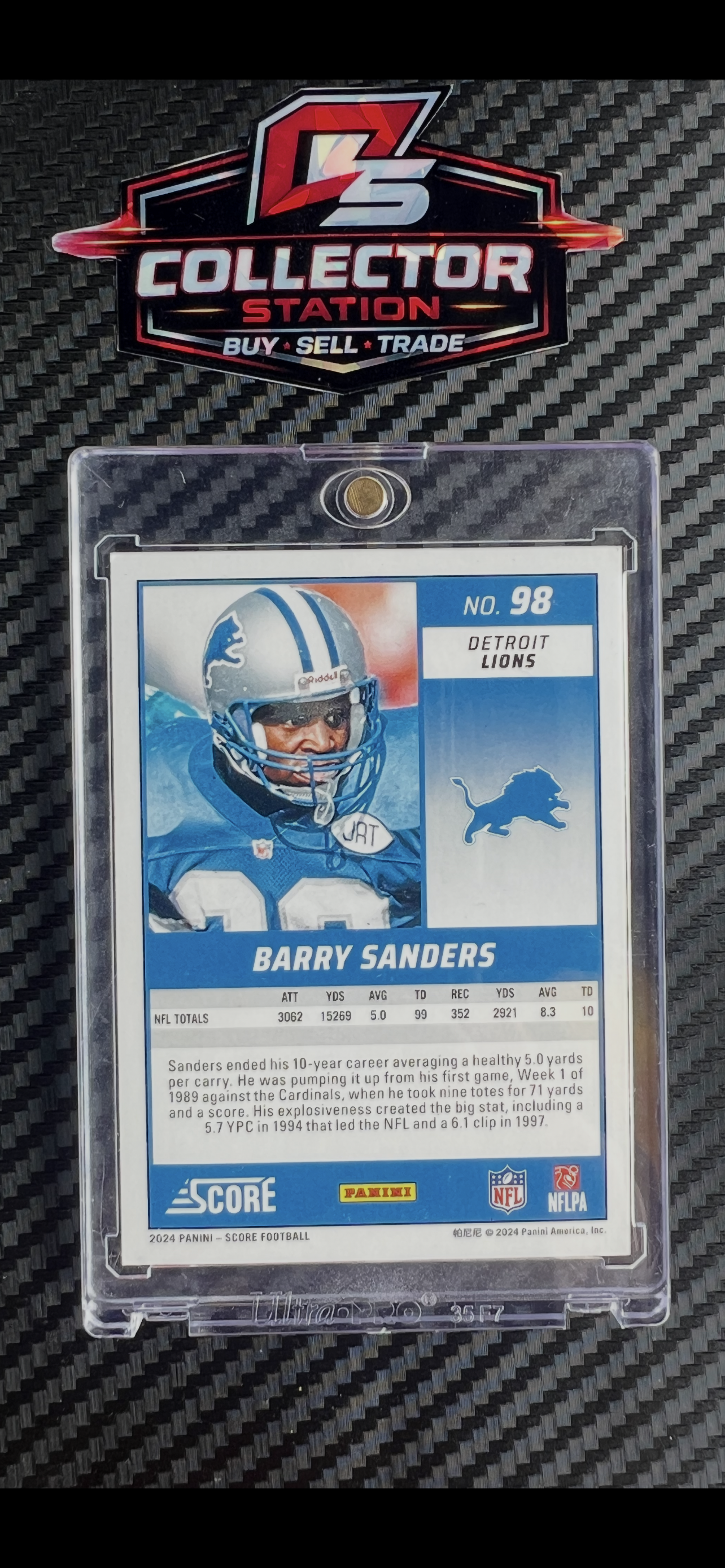 Panini 2024 Score Barry Sanders Extraterrestrial Refractor SSP #98
