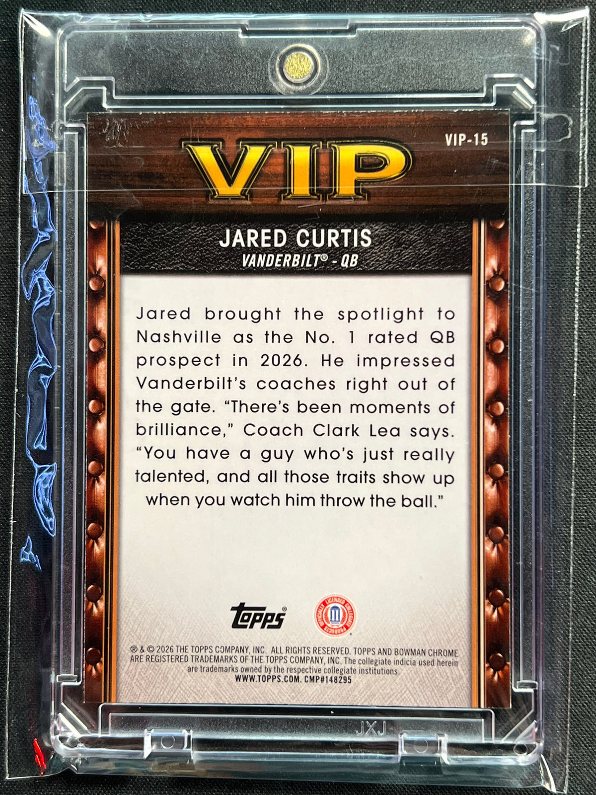 Topps 2026 Bowman Chrome U Jared Curtis VIP Teal /199  #VIP-15 Vanderbilt
