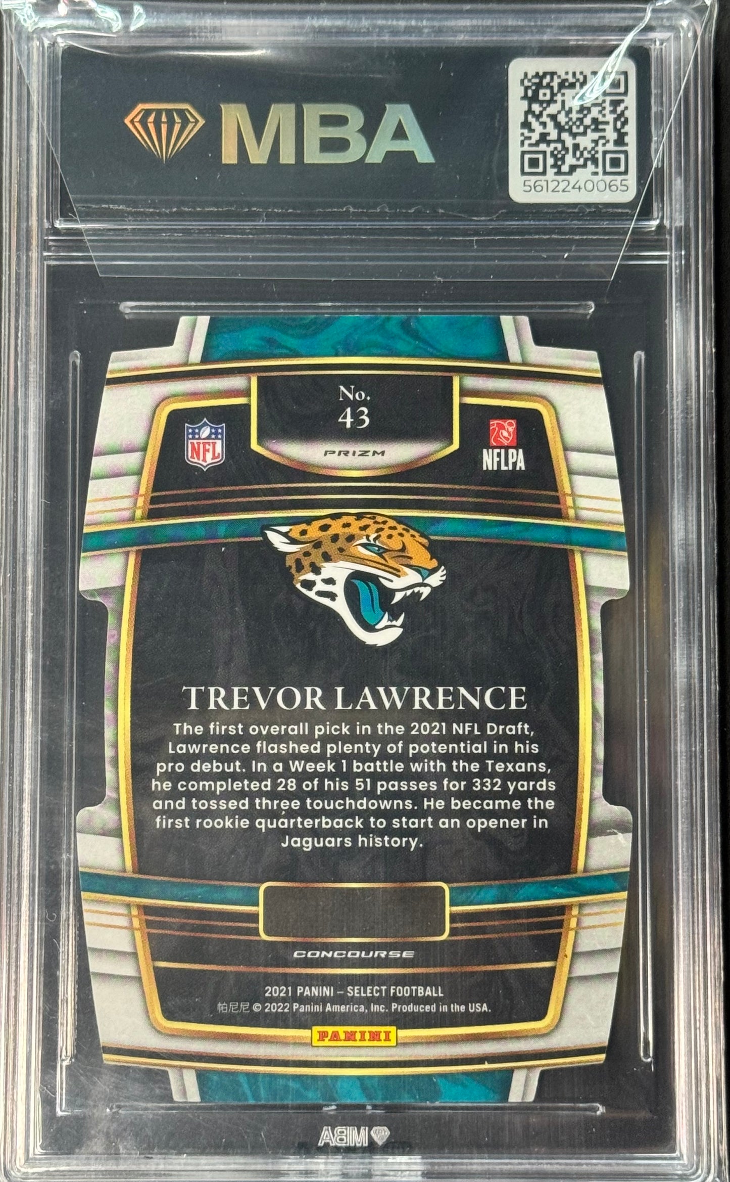 2021 Panini Select Concourse Trevor Lawrence Black & Gold Prizm Die-Cut #43 MBA 9
