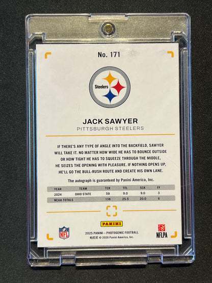 2025 Panini Photogenic Jack Sawyer Auto 1/7 First On Print White FOTL Steelers #171