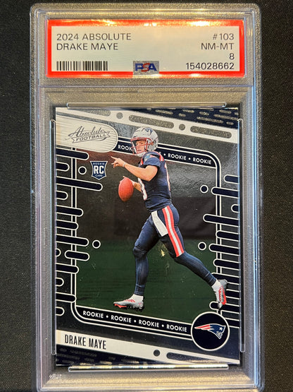 2024 Panini Absolute PSA 8 Drake Maye #103 RC Rookies Patriots