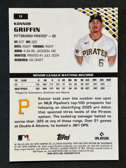 2026 Topps Pristine Konnor Griffin RC Pirates /50 Gold #11
