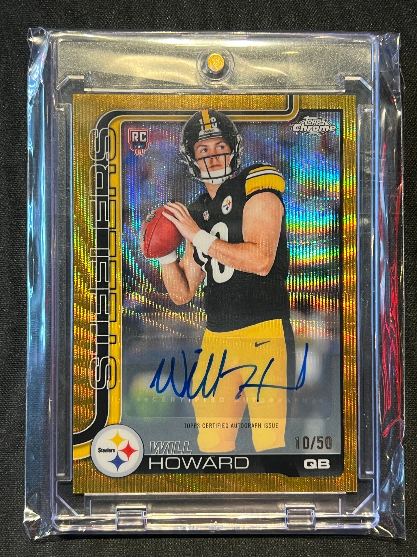 2025 Topps Chrome Will Howard Rookie Auto Gold Wave Refractor 10/50 RC Steelers #RA-WH