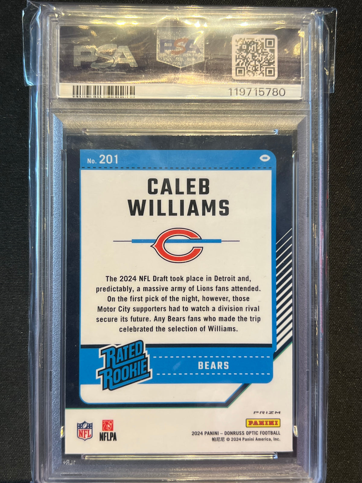 2024 Panini Donruss Optic Green Hyper Prizm #201 Caleb Williams RC Rookie PSA 10