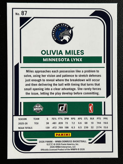 2026 Panini Donruss WNBA Olivia Miles Rated Rookie Holo #87 Minnesota Lynx