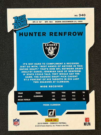 2019 Panini Donruss Rated Rookie Hunter Renfrow Press Proof /75 #340 Raiders