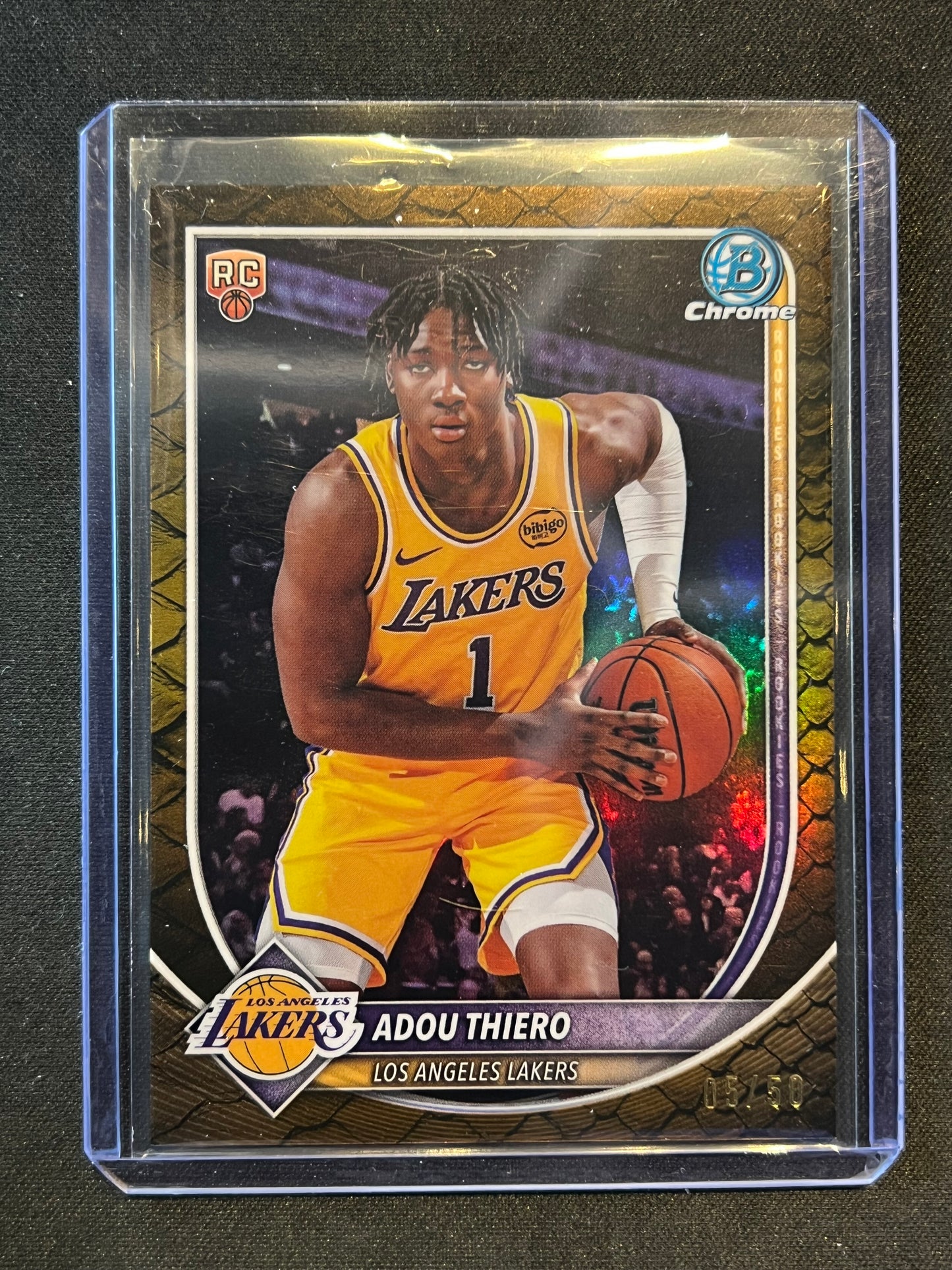 2025 Bowman Chrome Adou Thiero #BCV-36 Reptilian Gold /50 Rookie RC LA Lakers