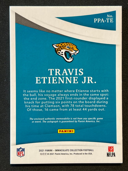 2021 Panini Immaculate Travis Etienne Jr. 85/99 Premium Patch Rookie Autograph RC #PPA-TE