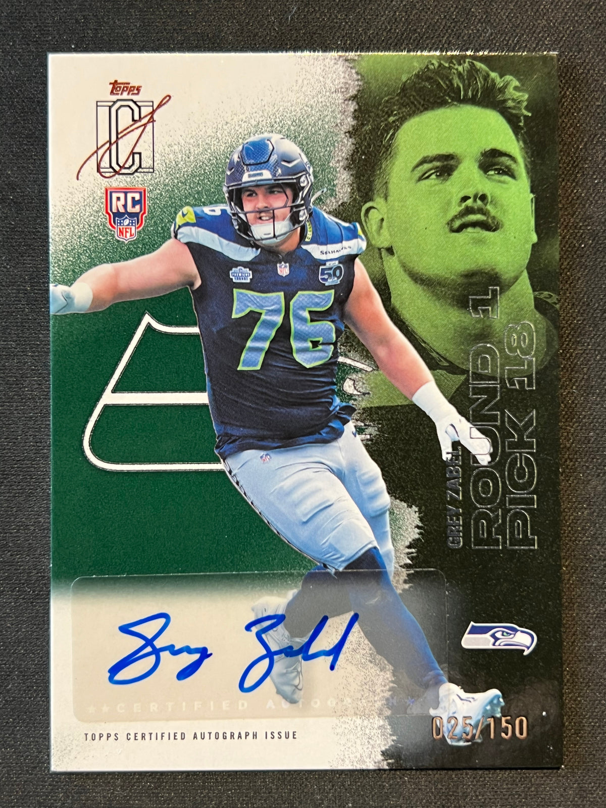 2025 Topps Signature Class Grey Zabel Green RC Auto /150 #223 Seahawks