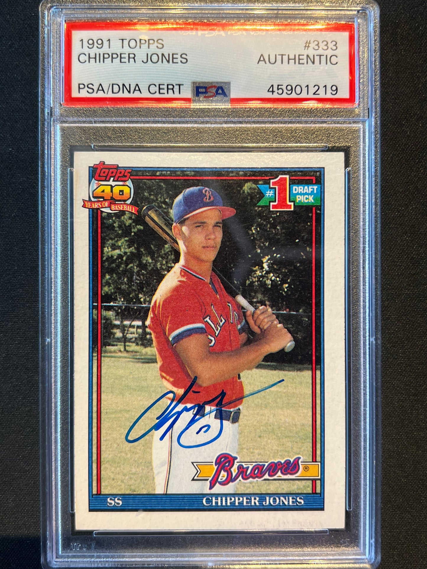 1991 Topps -Signed Chipper Jones #333 (RC) PSA Authentic