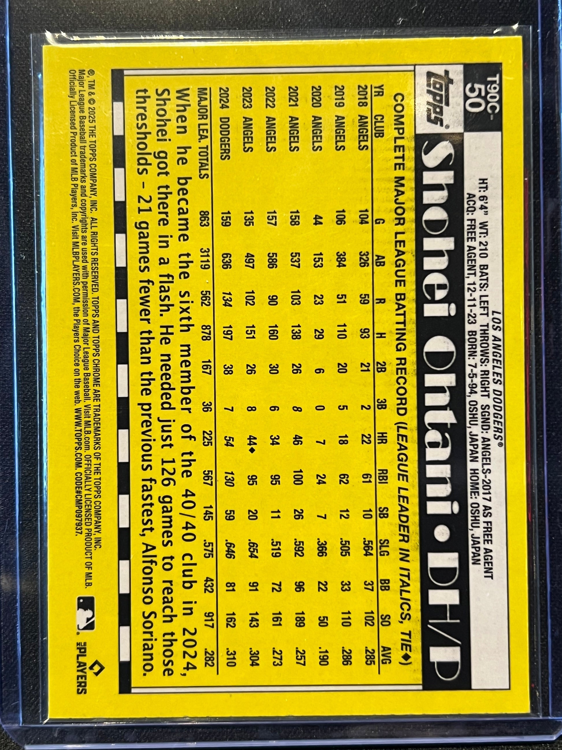 2025 Topps Series 1 1990 Topps Chrome Silver Pack Shohei Ohtani #T90C-50