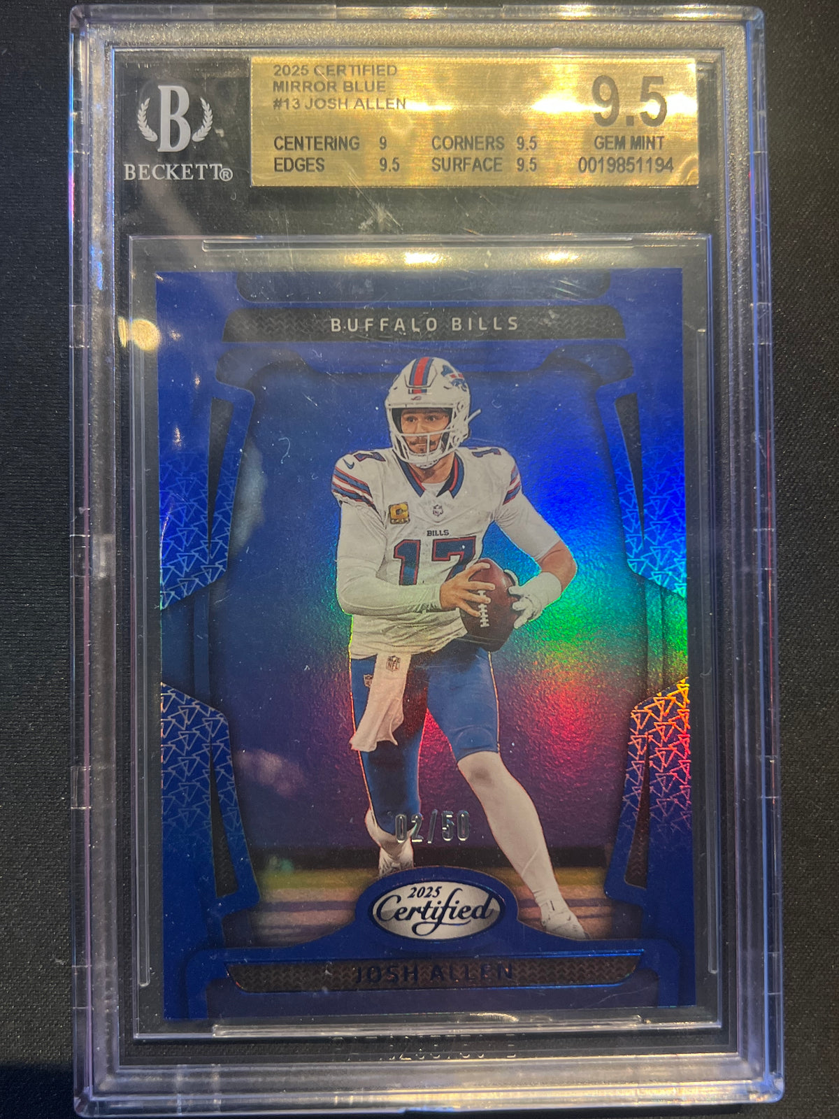 2025 Panini Certified - Josh Allen #13 Mirror Blue /50 BGS 9.5 GEM MINT