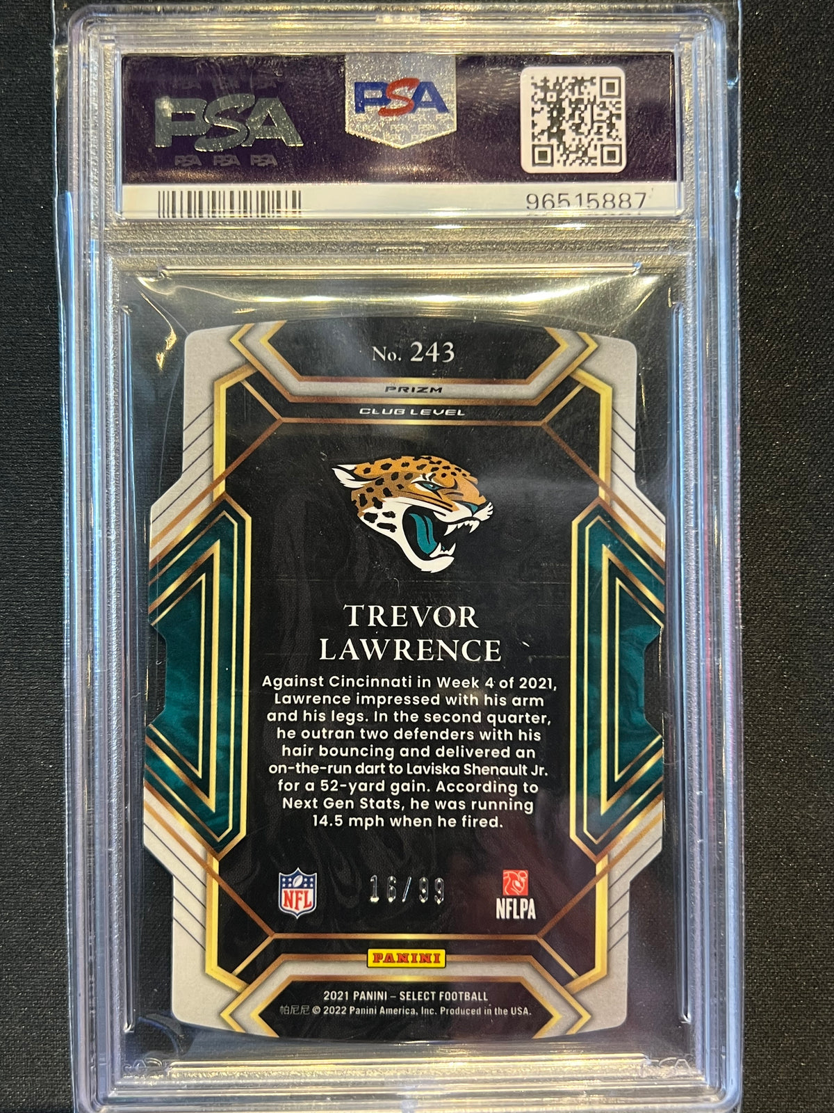2021 Panini Select Trevor Lawrence White Prizm Die-Cut 16/99 #243 RC PSA 10 NUMBER MATCH