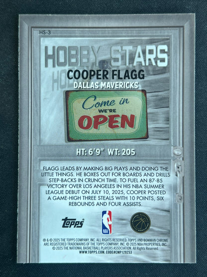 2025-26 Bowman Basketball Chrome Hobby Stars Cooper Flagg Rookie RC #HS-3