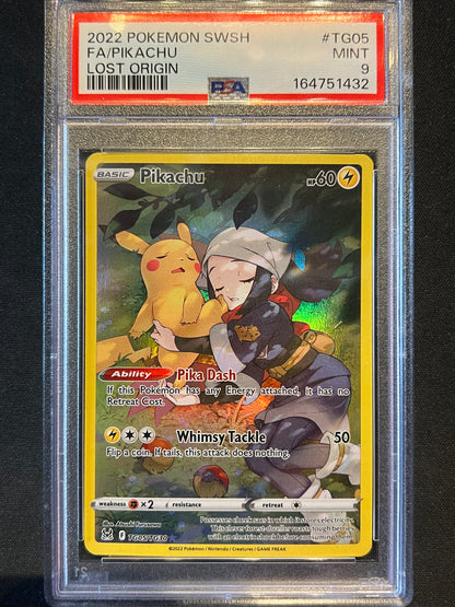2022 Pokemon Pikachu SWSH Lost Origin Trainer Gallery Full Art TG05/TG30 PSA 9