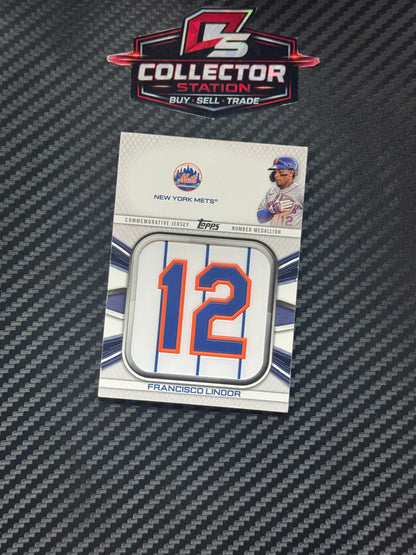 2022 Topps Francisco Lindor Jersey Number Medallion Relic Patch Card JNM-FL Mets