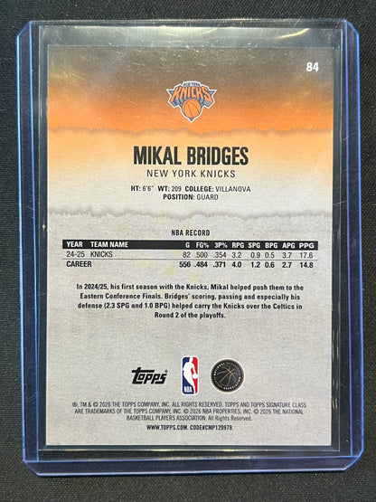 2025-26 Topps Signature Class Orange Color Match Mikal Bridges Knicks /50 #84