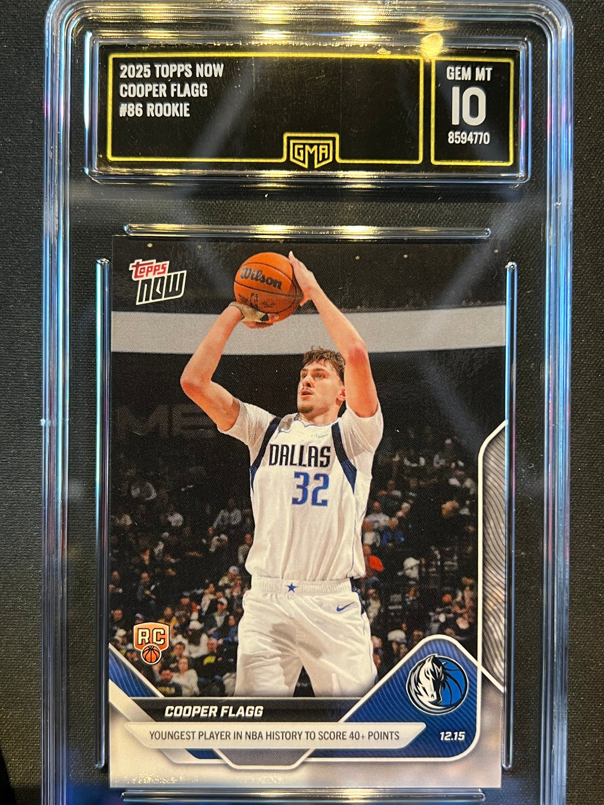Topps Now 2025 Cooper Flagg Rookie RC #86 GMA Gem 10 Mavericks