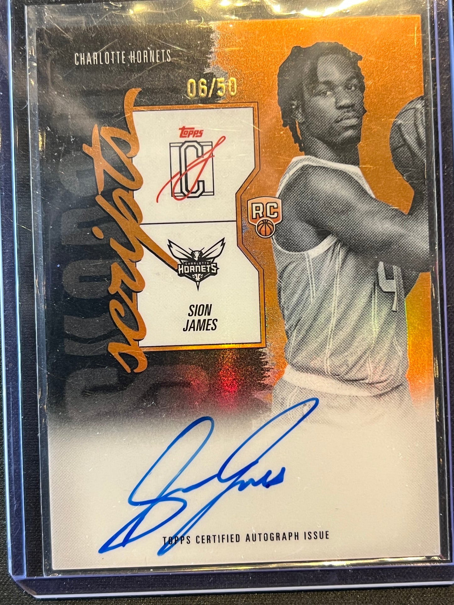 2026 Topps Signature Shadow Scripts Sion James Orange Auto (RC) #SS-SJ /50