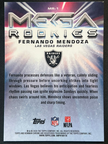 2026 Bowman Chrome Fernando Mendoza Mega Rookies Mojo #MR-1 Raiders