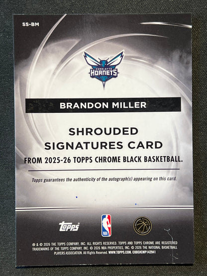 2025-26 Topps Chrome Black Brandon Miller Shrouded Orange Refractor Auto 10/25 #SS-BM